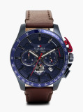 Blue Blue Dial Brown Leather Strap Chronograph Watch  Men