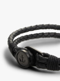 Black Ionic-Plated Nautical Charm Black Leather Bracelet  Men