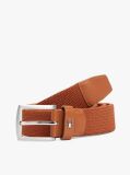 Brown Square Buckle Textured Belt  Men