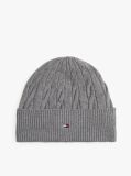 Grey Hilfiger Flag Cable Knit Wool Blend Beanie  Men