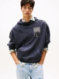 Black 90s Back Photo Print Washed Hoody  Men