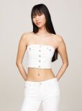 White Denim Fitted Cropped Bustier Top  Women