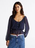 Multi Star Print Ruffle Slim Blouse  Women