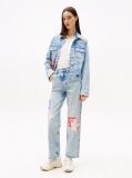 Denim Patchwork High Rise Slim Straight Jeans  Women