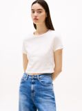 White Slim Fit Cropped Tonal Flag T-Shirt  Women
