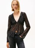 Black Slim Fit Metallic Print Blouse  Women