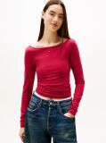Red Diamante Flag Slim Long Sleeve Top  Women