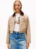Beige Logo Appliqué Padded Cropped Coach Jacket  Women