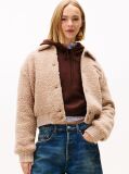Beige Varsity Teddy Back Logo Bomber Jacket  Women