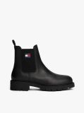 Black Leather Cleat Chelsea Boots  Women