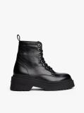 Black Shiny Leather Chunky Cleat Mid Boots  Women