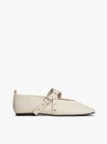 Beige Leather Crossover Strap Mary Jane  Women