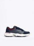 Blue Mixed Texture Leather Trainers  Men