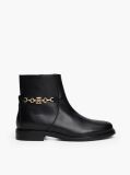 Black Leather Chain Hardware Ankle Boots  Women