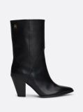 Black Leather Cuban Heel Mid Boots  Women