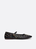 Black Leather Eyelet Detail Mary Jane Ballerinas  Women