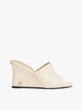 Beige Leather TH Monogram Plaque Wedge Mules  Women