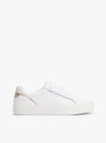White Leather Metallic Embossed Trainers  Women
