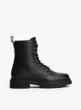 Black Pebble Grain Leather Chunky Boots  Women