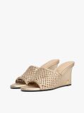 Gold Metallic Leather Crochet Wedge Mules  Women