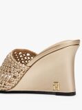 Gold Metallic Leather Crochet Wedge Mules  Women