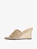 Gold Metallic Leather Crochet Wedge Mules  Women