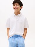 White Tonal Flag Emoidered Polo Shirt Short Sleeve  Boys
