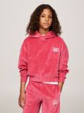 Red Script Logo Velour Relaxed Hoody  Girls