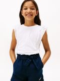 White Broderie Anglaise Sleeve Slim Top  Girls