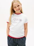 White Tommy Script Sequins T-Shirt Short Sleeve  Girls