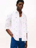 White Relaxed Fit Flag Embroidery Oxford Shirt  Men