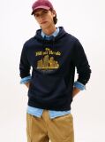 Μπλε Άνετο Hoody Με Κεντητό Λογότυπο Και Κορδόνι  Άνδρες