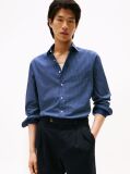 Blue Solid Print Slim Shirt  Men