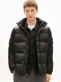 Black Water Repellent Down Hooded Puffer Jacket  Men