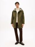 Green Windproof Logo Patch Hooded Parka  Men