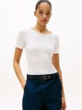 White Ribbed Slim T-Shirt  Women