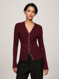 Red Ribbed Button Down Slim Fit Cardigan  Women