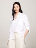 White Linen Patch Pocket Relaxed Fit Shirt  Women