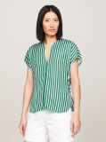 Multi Fluid Stripe V-Neck Short Sleeve Blouse  Women