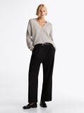 Black Wool Blend Relaxed Straight Leg Trousers  Women