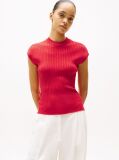 Red Ribbed Cap Sleeve Slim Jumper  Women