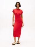 Red Cap Sleeve Ribbed Midi Jumper Dress  Women