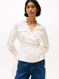 White Relaxed Fit Linen Blend Wrap Blouse  Women