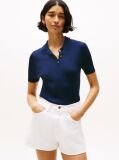 Blue Ribbed Short Sleeve Polo Jumper  Women