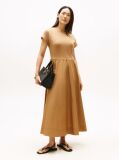 Brown Gold-Tone Button Midi Dress  Women
