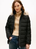 Black Faux Fur Hood Down Puffer Jacket  Women