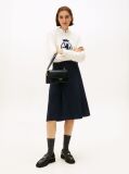 Blue Gold-Tone Button A-Line Midi Skirt  Women