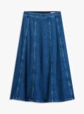 Blue High Waisted Flared Denim Midi Skirt  Women