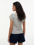Multi Gold-Tone Button Boat Neck T-Shirt  Women