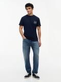 Μπλε Βαμβακερό T-Shirt Με Signature Λογότυπο  Άνδρες